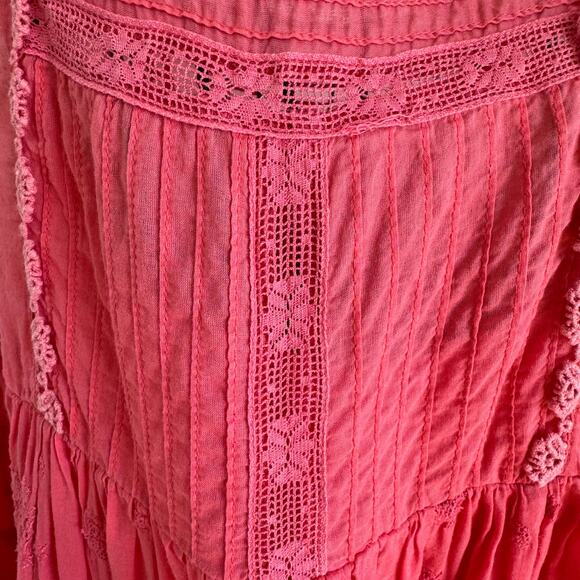 Free People Nobody Like You Boho Pintuck Lace Cotton Embellished Mini Dress XS - Picture 9 of 12